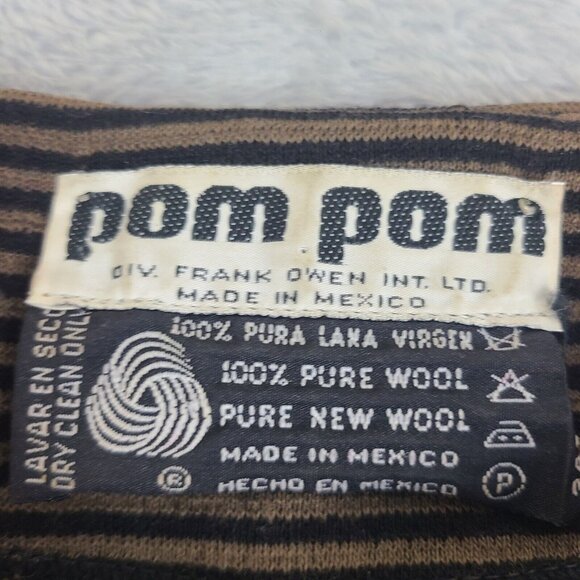 Pom Pom Frank Owen Vintage Sweater Wool Leather Batwing Sleeve Brown‎ Black Sz S - Picture 2 of 15